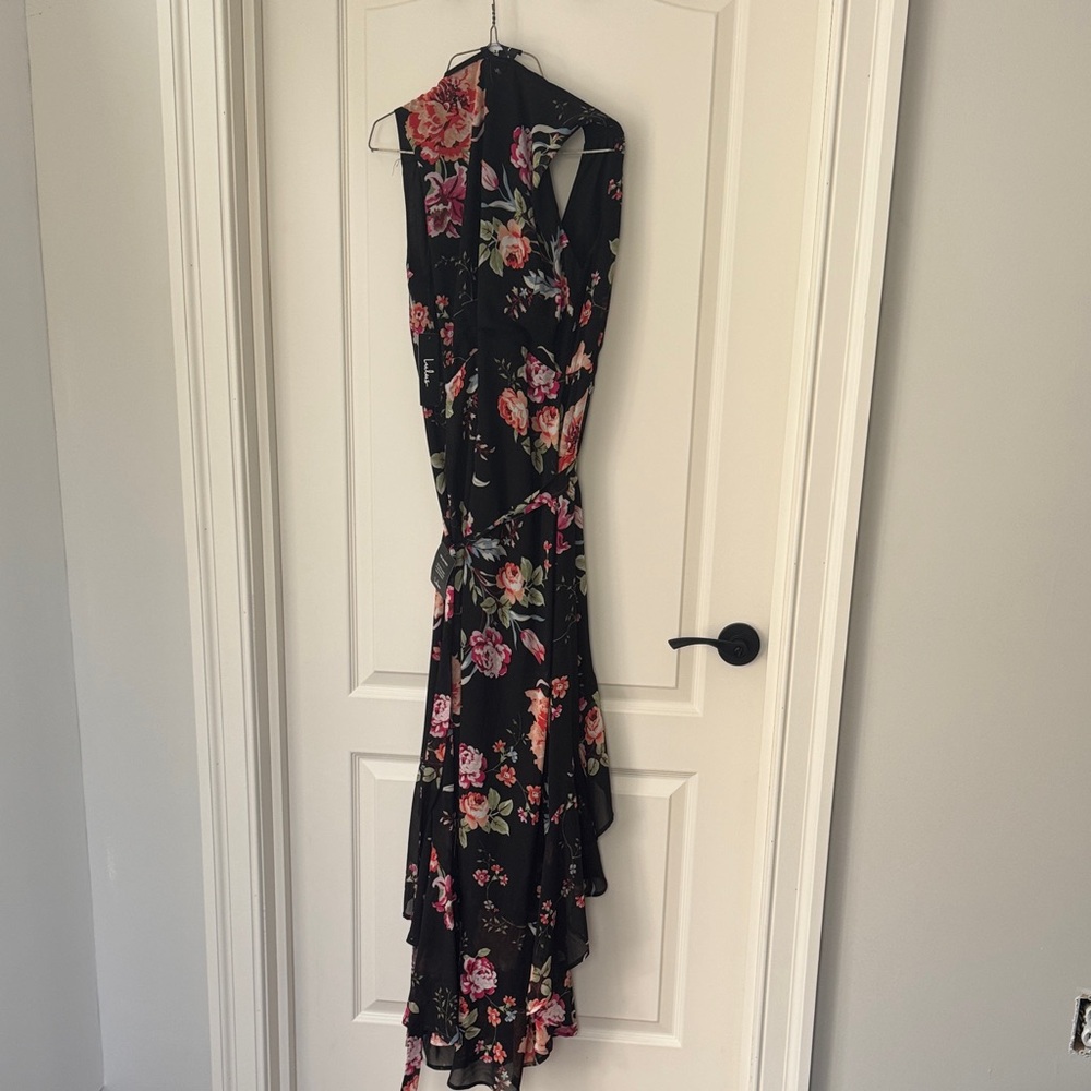 Lulu's Black Floral One Shoulder Dress - Picture 6 of 7
